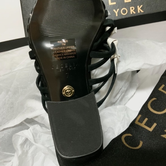 Cecelia New York Rickee Caged Black White Leather Block Heel Sandal Mules Pump 7 - Picture 9 of 10